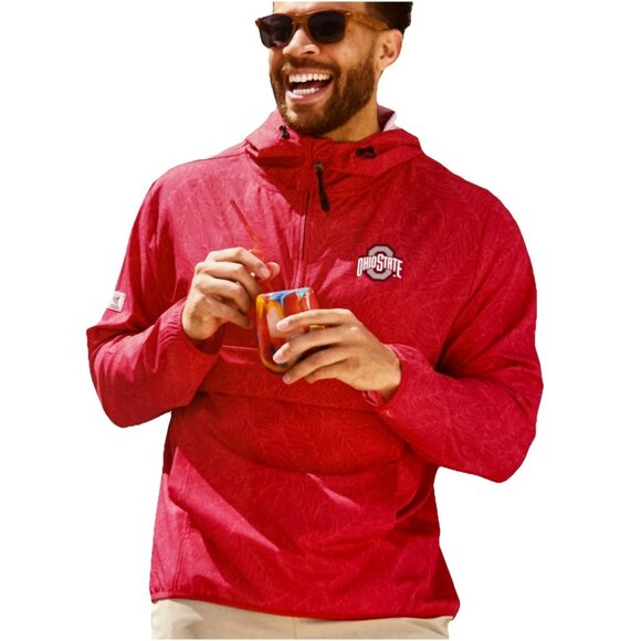 NEW Ohio State Buckeyes Colosseum Red 1/2 Zip Hooded Anorak Jacket Palms Men's L - Picture 1 of 12